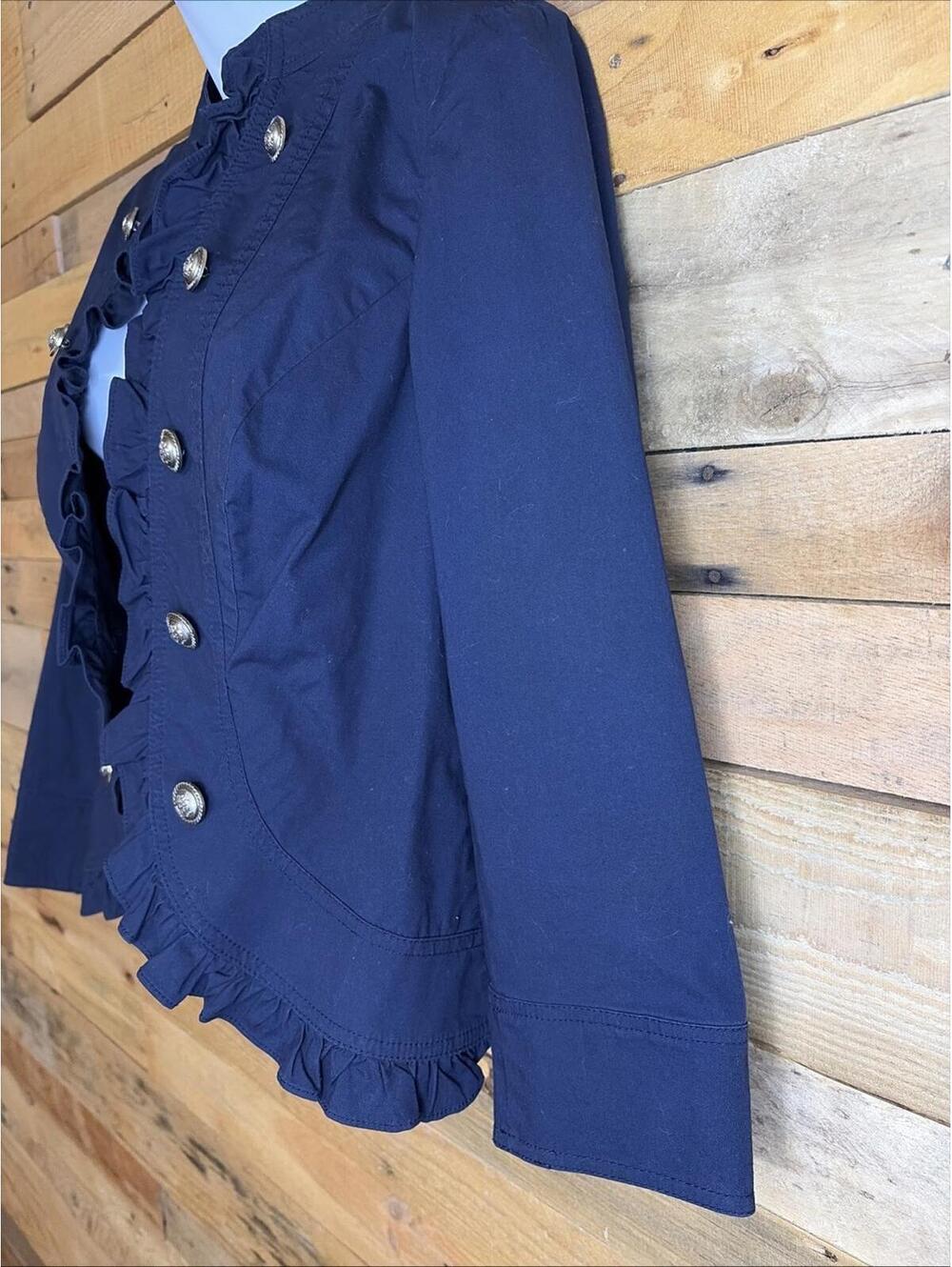 INC International Concepts Jacket Women’s M Navy Ruffle Nautical Military Chic - Picture 5 of 9